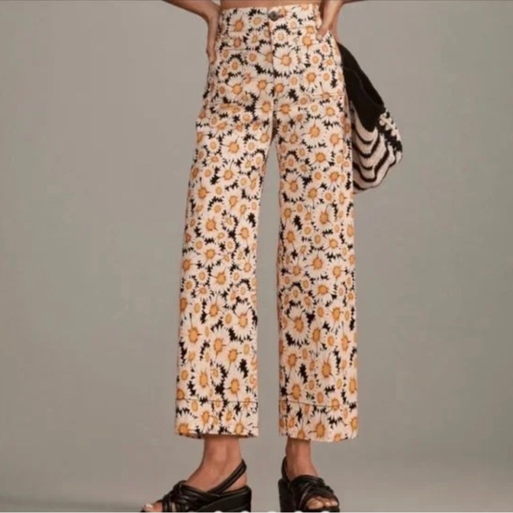 NEW Maeve by Anthropologie Colette daisy print wide leg crop!